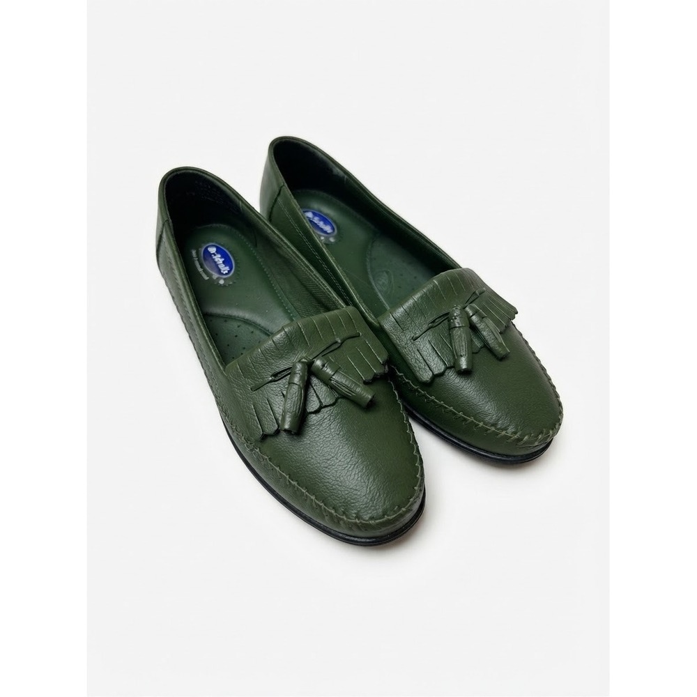 Dr Scholls Loafers Womens 7.5M Green Leather Kiltie Tassel Flats Excellent